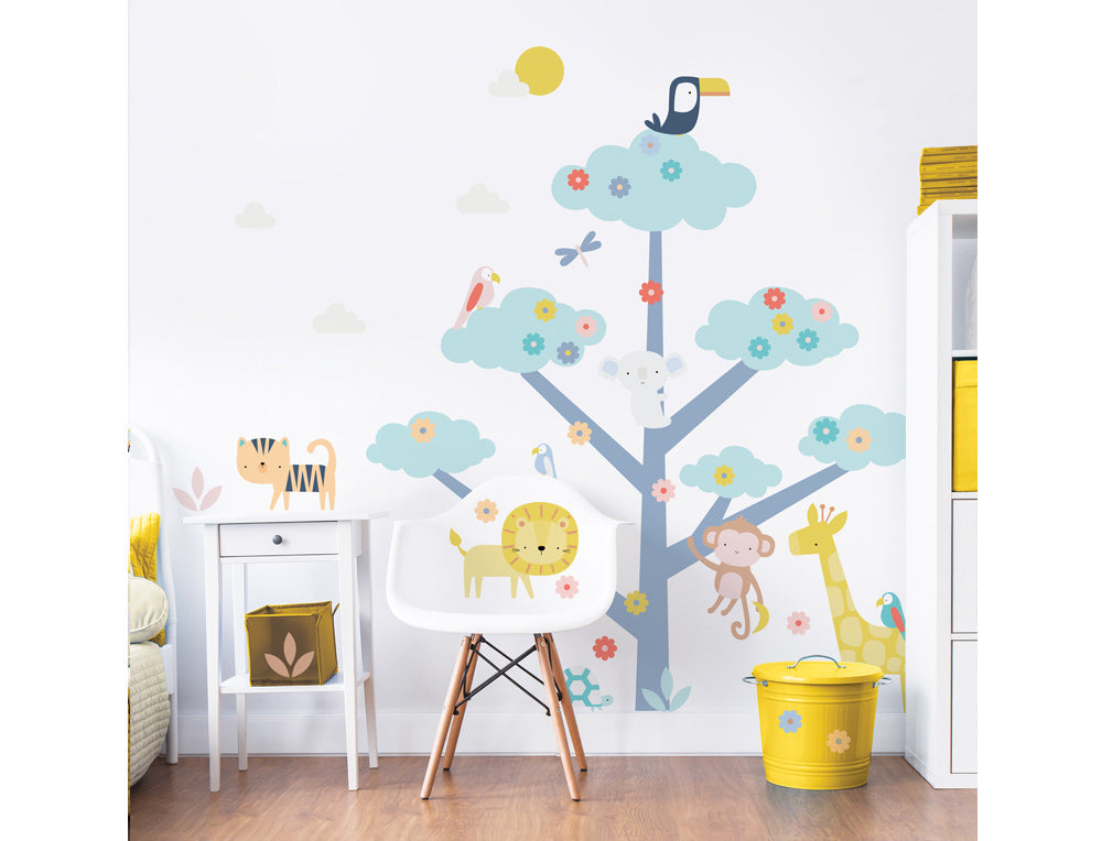 Safari Animals Large Character Tree Sticker Wallpaper Inn