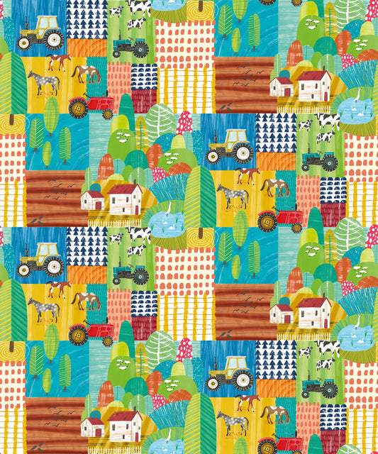 Down on the Farm Teal Wallpaper