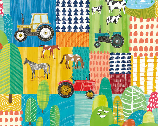 Down on the Farm Teal Wallpaper