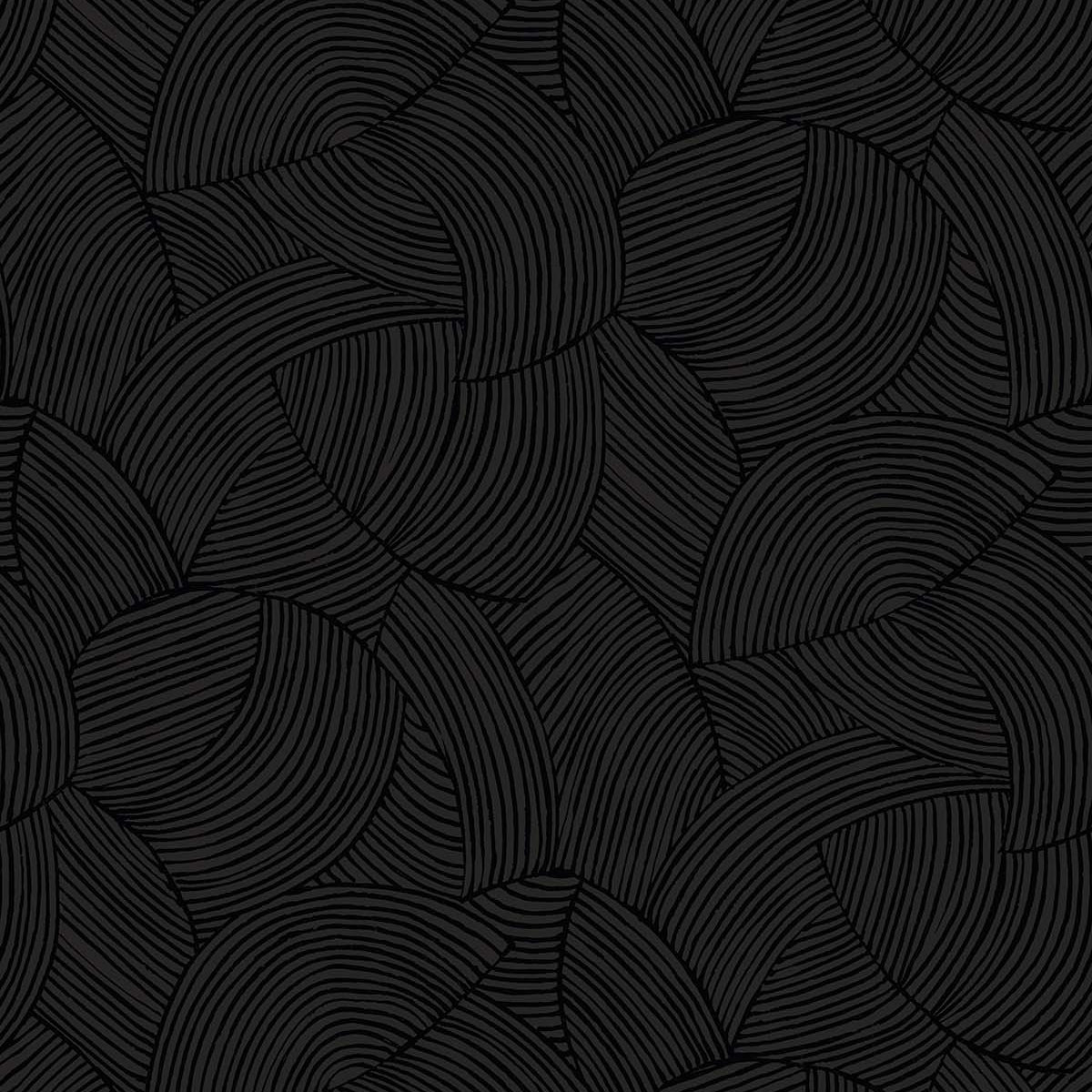 Black patterned wallpaper with wavy lines on a black background