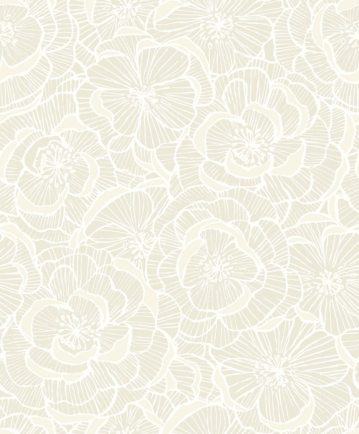 White floral pattern on a cream beige background
