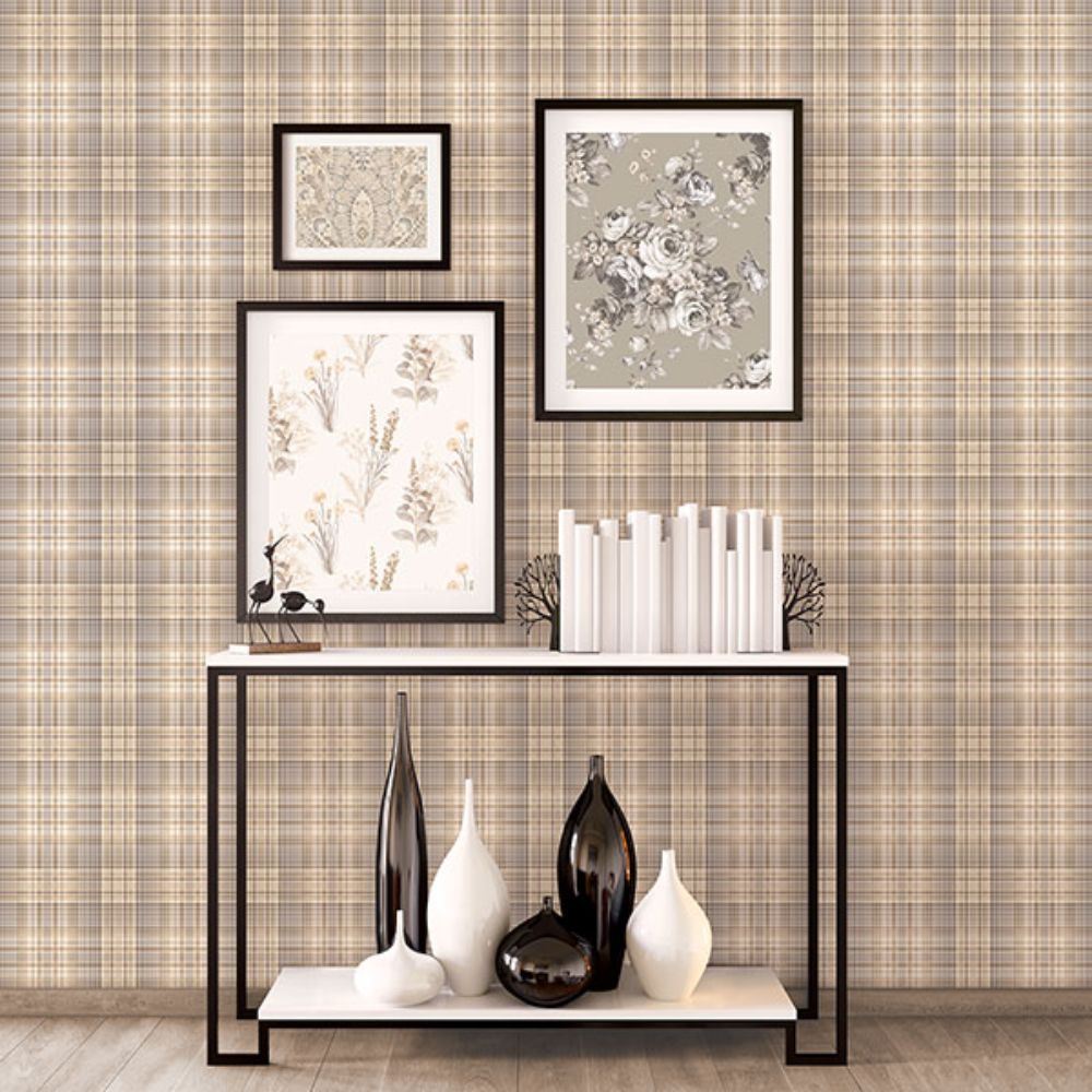 Checked Plaid Beige & Grey Wallpaper