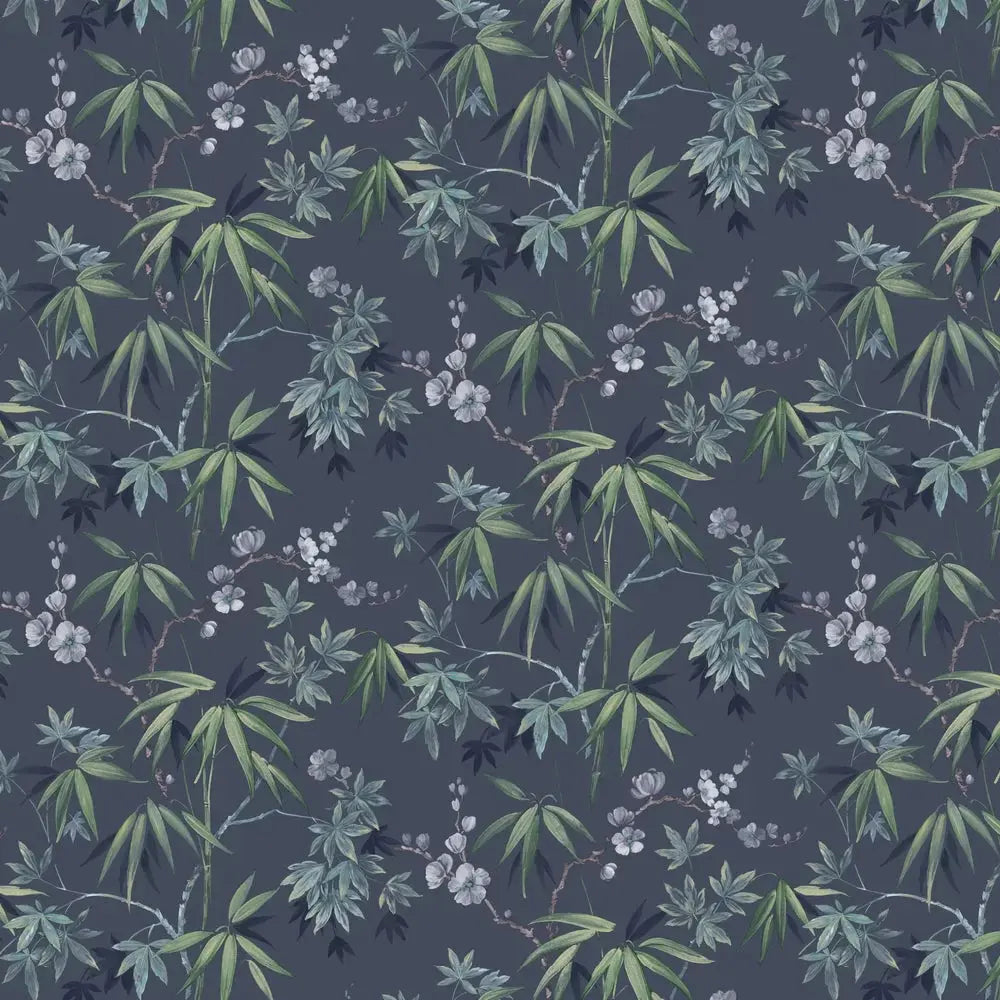 Jasmine Garden Navy Wallpaper Wallpaper Inn