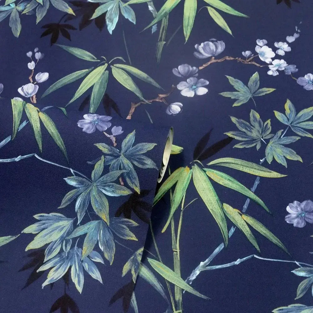 Jasmine Garden Navy Wallpaper Wallpaper Inn