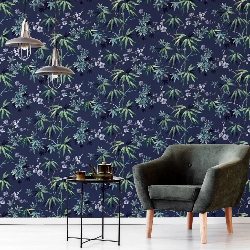 Jasmine Garden Navy Wallpaper Wallpaper Inn