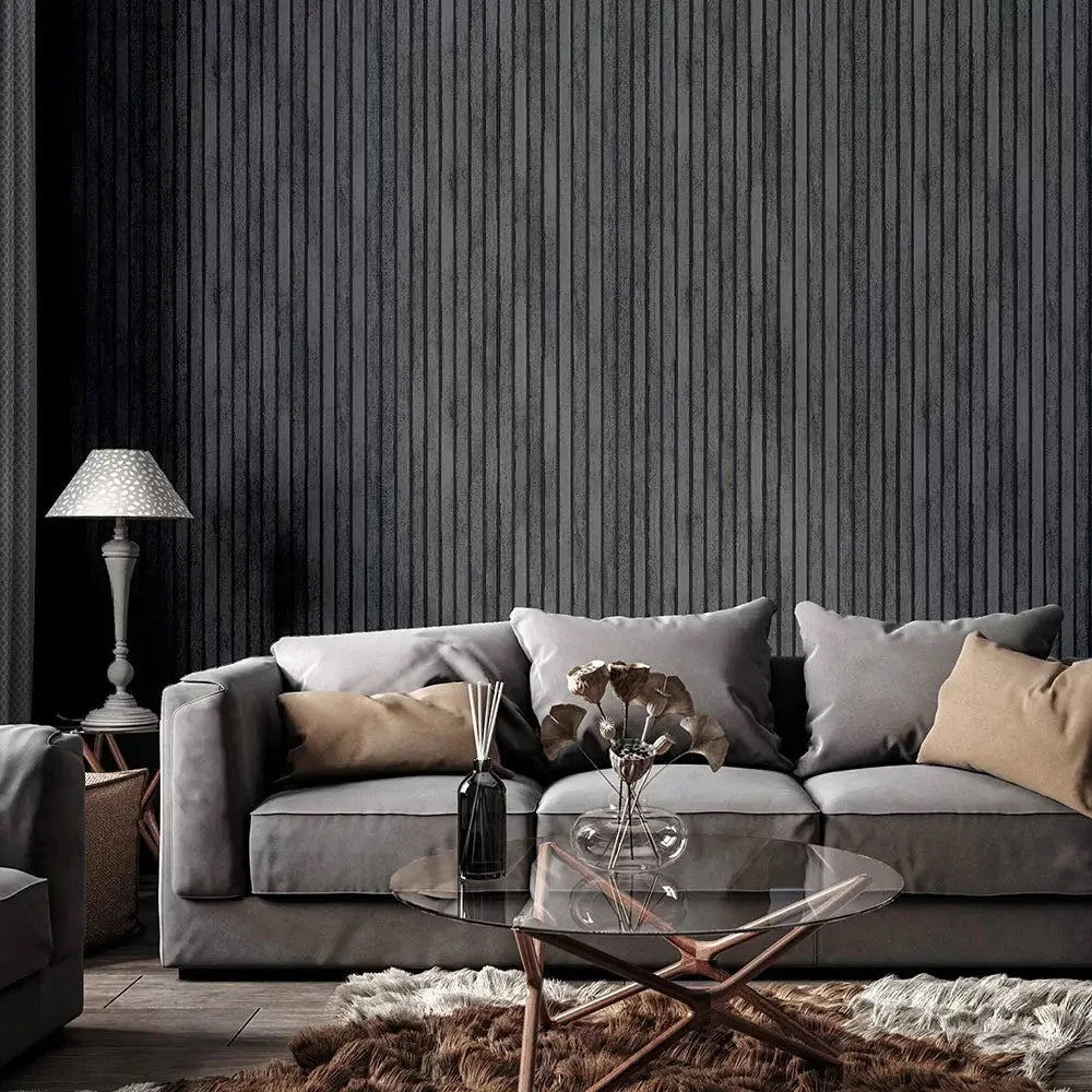 Wood Slats Charcoal Grey Wallpaper Wallpaper Inn