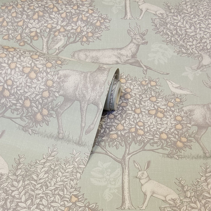 Woodland Scene Sage Green Wallpaper