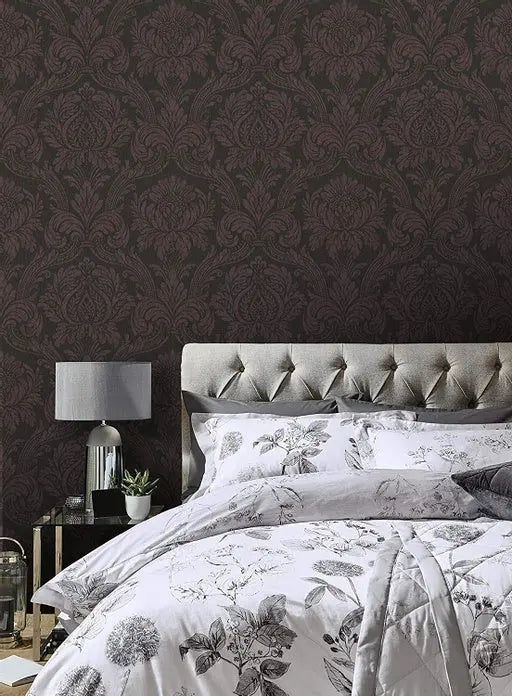 Damascene Charcoal Brown Wallpaper Wallpaper Inn