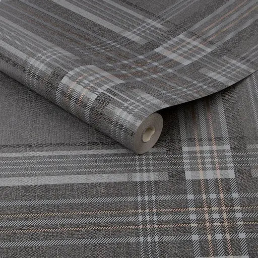 Rhea Plaid Charcoal Wallpaper Wallpaper Inn