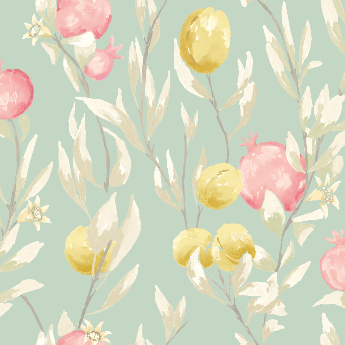 Pomegranate Trail Seafoam - Wallpaper Inn 