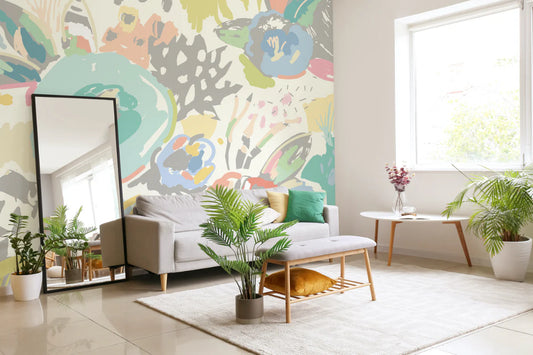 ABSTRACT FLORAL - Pastel Blue - Wallpaper Inn 