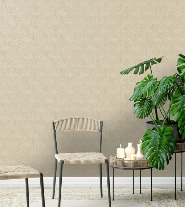 Bakau Taupe wallpaper is an elegant diamond geometric motif design with metallic elements and a raised acrylic textured finish and is ideal for any room.
