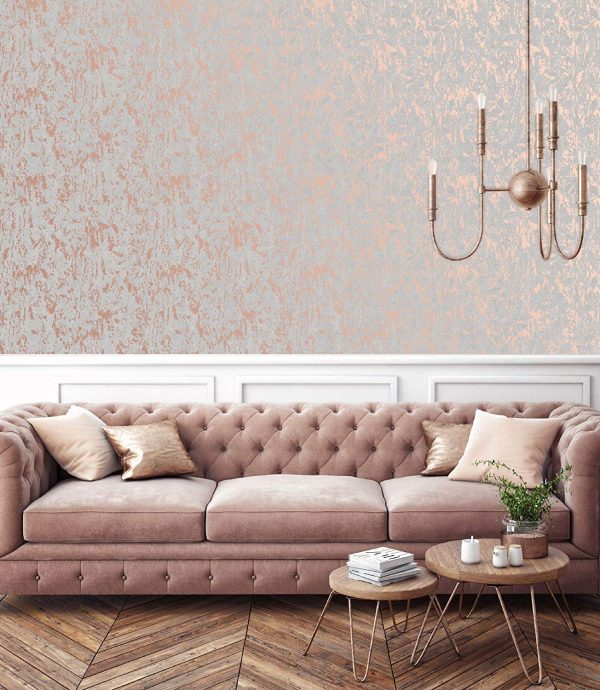 Milan Grey Rosegold is a cork inspired, stunning metallic rose gold textured blown vinyl with complimentary tones of grey.