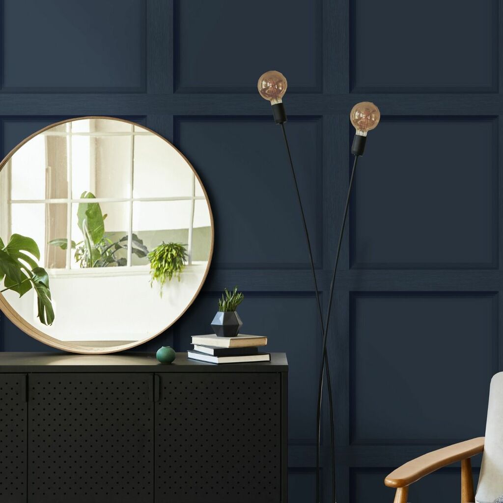 Modern Wood Panel Navy Blue wallpaper will make a great feature in your home. The design is based on wood panels with clever shading for a stunning 3D effect.