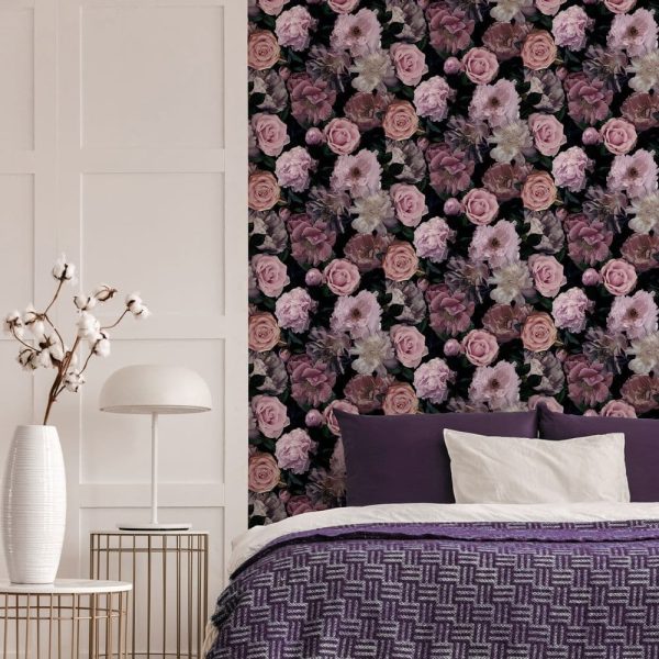 108697 Pandora Drama Wallpaper is a stunning floral design set on a smooth black background that is sure to add a touch of nature and style to your walls.