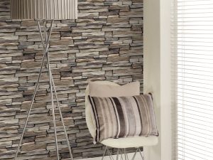 The Stone Natural is a contemporary photo realistic cladding wallpaper that creates the illusion of a 3D stone wall.