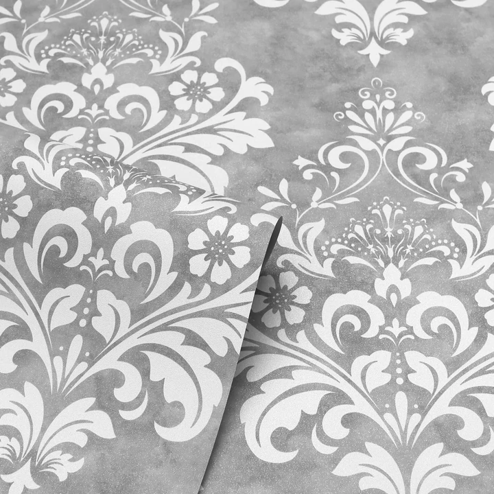 Baroque Damask Grey & White Wallpaper - Wallpaper Inn