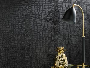 The Crocodile Black Wallpaper is a bold and classic design in a dramatic colour palette that will add opulence and glamour to any room.