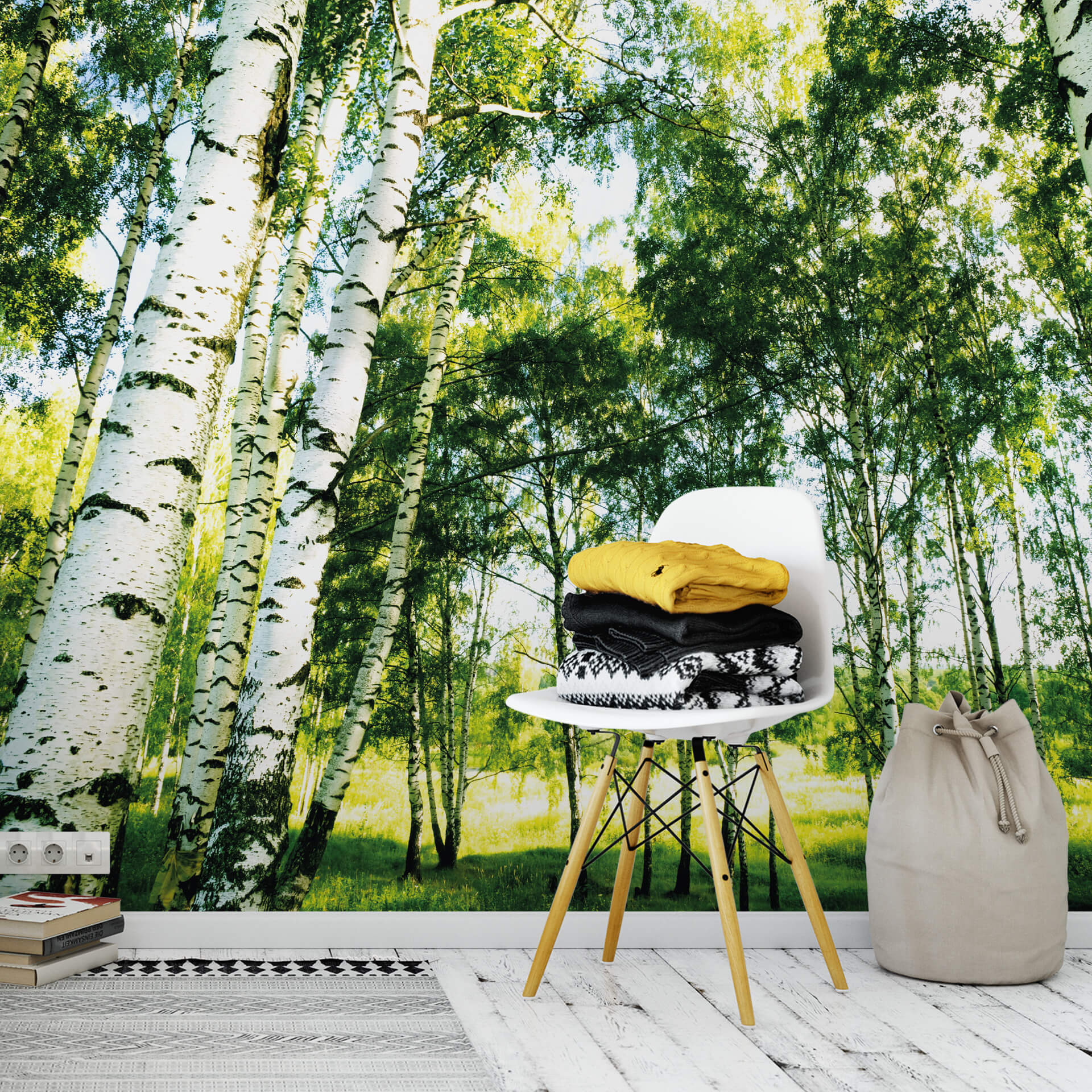 The Sunshine Forest Mural is a beautiful setting of a sunlit birch forest that will add a sense of depth and relief to any room.