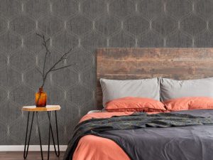 Optical Geo Grey wallpaper is a gorgeous texture that resembles swathes of folded silk under an optical geometric design of repeating ogee shapes.