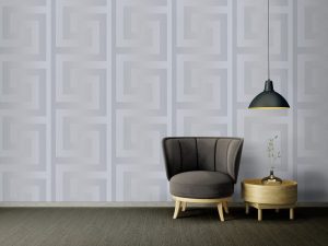 Versace Greek Key Silver Wallpaper is minimal, yet bold. The design represents the iconic Versace Greca pattern and will have a strong impact in any space