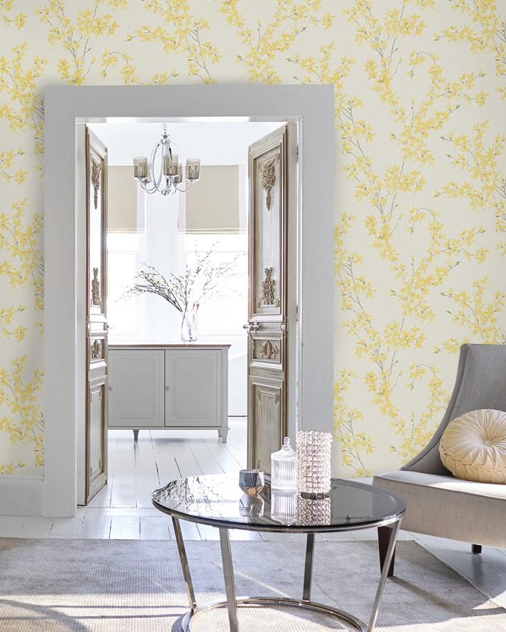 Forsythia Sunshine Wallpaper is a classic floral design in a contemporary style that adds a lovely touch of nature to any home.