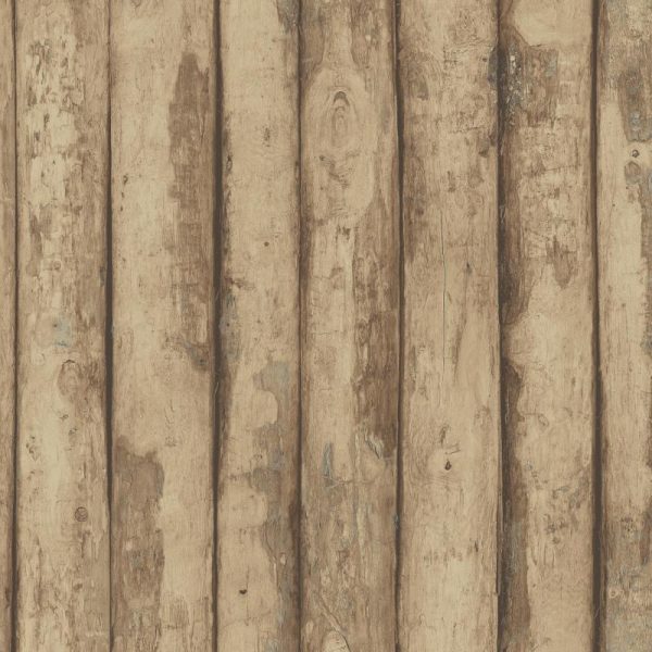 Natural looking wood logs sit side by side in this Log Cabin Natural Wallpaper design. Knots and texture in the wood add to the realistic look and charm.
