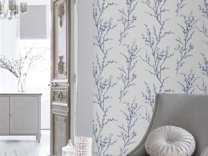 Pussy Willow Off White/Midnight Wallpaper is an elegant choice for any room. The steel highlights on an off white background add a contemporary edge.