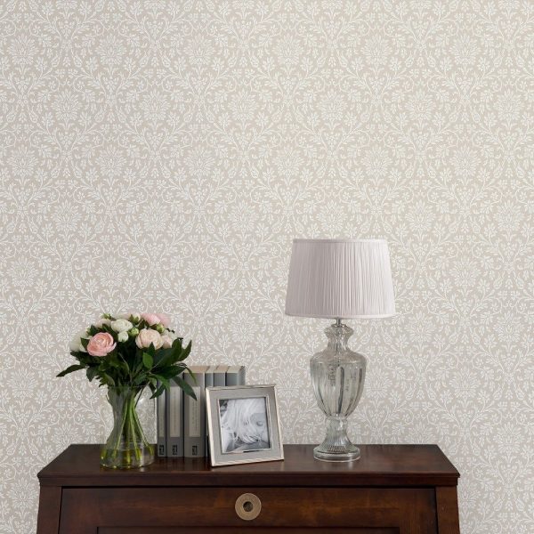 Annecy shown here in dove grey. A timeless design from the Laura Ashley archive, Annecy is a small scale damask design in neutral dove grey will add a sophisticated touch to any room.