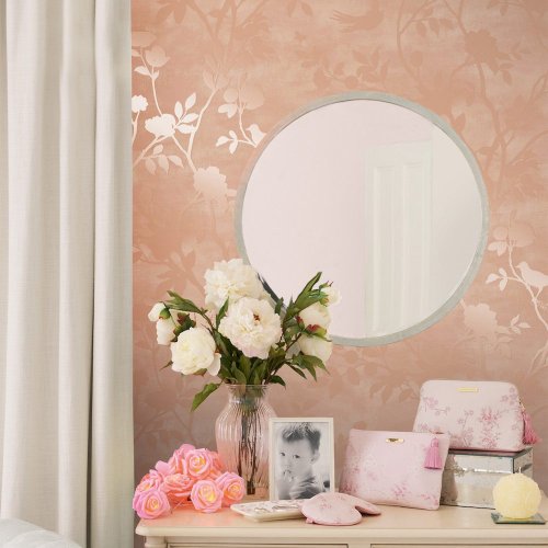 Eglantine Silhouette Blush Wallpaper will add a touch of opulence to your home, it is a lovely sweetbrier trail design set against a blush background.