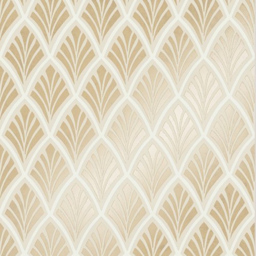 Florin Gold Wallpaper features Art Deco undertones and is the ideal choice for elegant, glamorous interiors. In subtle pale gold, this printed wallpaper works wonderfully in bedrooms and living spaces.