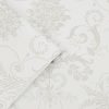 Josette Dove Grey/White Wallpaper is an ornate and elegant damask featuring chandeliers and rose bouquets in the stylish combination of dove grey and white.