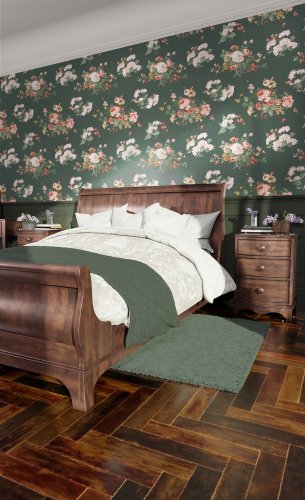 Rosewood Fern Wallpaper is a striking vintage floral print and incorporates flowers and fruits giving that delightful look of classic country charm. 