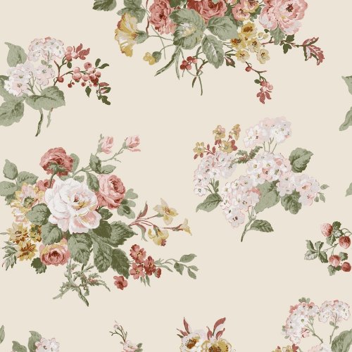 Rosewood Pale Sable Wallpaper is a striking vintage floral print and incorporates flowers and fruits giving that delightful look of classic country charm. 
