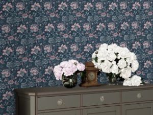 Portia Dark Seaspray Wallpaper is an intricate print with accents of paisley and elements of Jacobean style combining simplicity with natural glamour.
