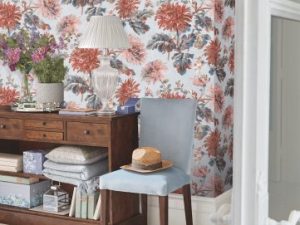 Maryam Crimson Wallpaper is  undeniably elegant inspired by an antique silk printed fabric, this timeless design creates a luxurious yet inviting look.