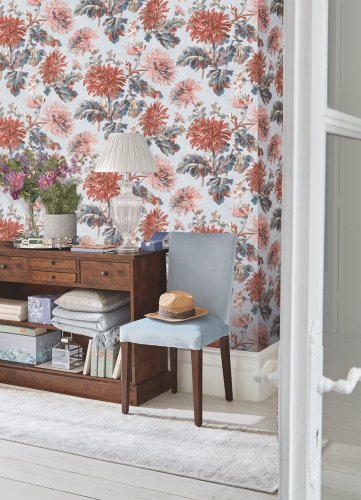 Maryam Crimson Wallpaper is  undeniably elegant inspired by an antique silk printed fabric, this timeless design creates a luxurious yet inviting look.