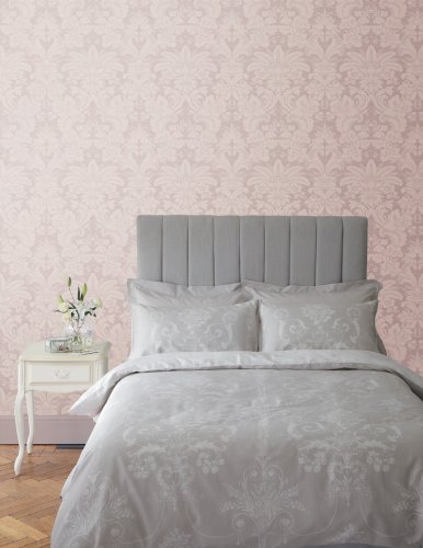 Martigues Sugared Violet is a romantic damask design featuring a subtle weaved leaf and floral bloom pattern, offering french provincial charm to a room.