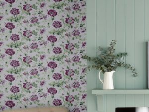 Hepworth Grape Wallpaper is a beautiful print with archival roots, Hepworth has been modernised and reworked to suit a timeless and elegant home. Featuring large scale feathery chrysanthemum flowers, this beautiful rustic design is given a contemporary twist with a stylish colour palette.