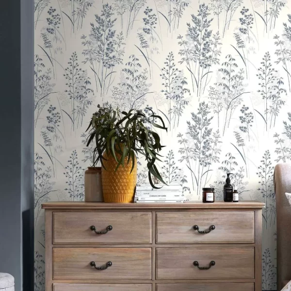 Bringing the outside in, Leaf Sprigs Blue Wallpaper is the perfect organic wallpaper design to brighten your walls with gorgeous floral and foliage sprigs.