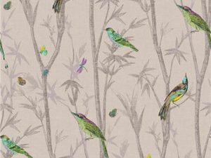 Chinoiserie Bird Trail Natural Wallpaper is a classic design with birds and butterflies, but the added pops of colours really bring this wallpaper to life.