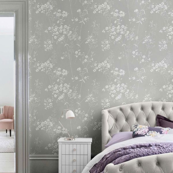 Leaf Grey Wallpaper is a delicate foliage detailed with a darker grey tone and slight neutral notes, making for a beautiful feature wall.