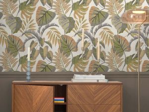 dd a tropical touch to your interiors with the Jungle Leaves Orange Wallpaper. An array of tropical leaves sit upon a warm neutral backdrop which perfectly showcases tones of terracotta, grey and sage greens creating an on trend design.