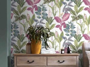 Turn your interior into a tropical haven with the Fantasy Rainforest Leaves Multi Wallpaper. This colourful, bold design is perfect to create an on trend focal point in the home.