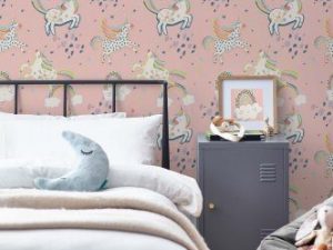 Unicorn Pink Wallpaper is the perfect way to brighten up any childrens' room. With rainbows and unicorns in a bold pastel colour palette what isn't to love?