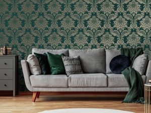 Archive Damask Teal & Gold Wallpaper is a bold debossed design that has luxurious flair making this design a classical statement in any home. 