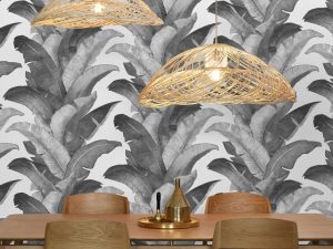 Plantation Grey Wallpaper is a grey tonal washed tropical leaf pattern in a realistic hand painted repeat that will add an elegant look to your interior.