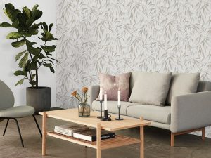 Brushstroke Leaves Taupe Wallpaper is a light textured and natural nature-inspired pattern in artistic brush.